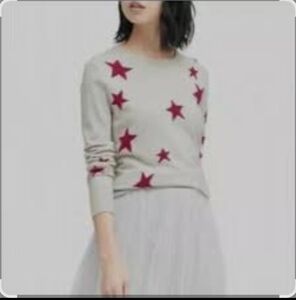 Banana Republic Italian Fine Merino Wool Blend Casual Grey Pink Star Crew Neck L
